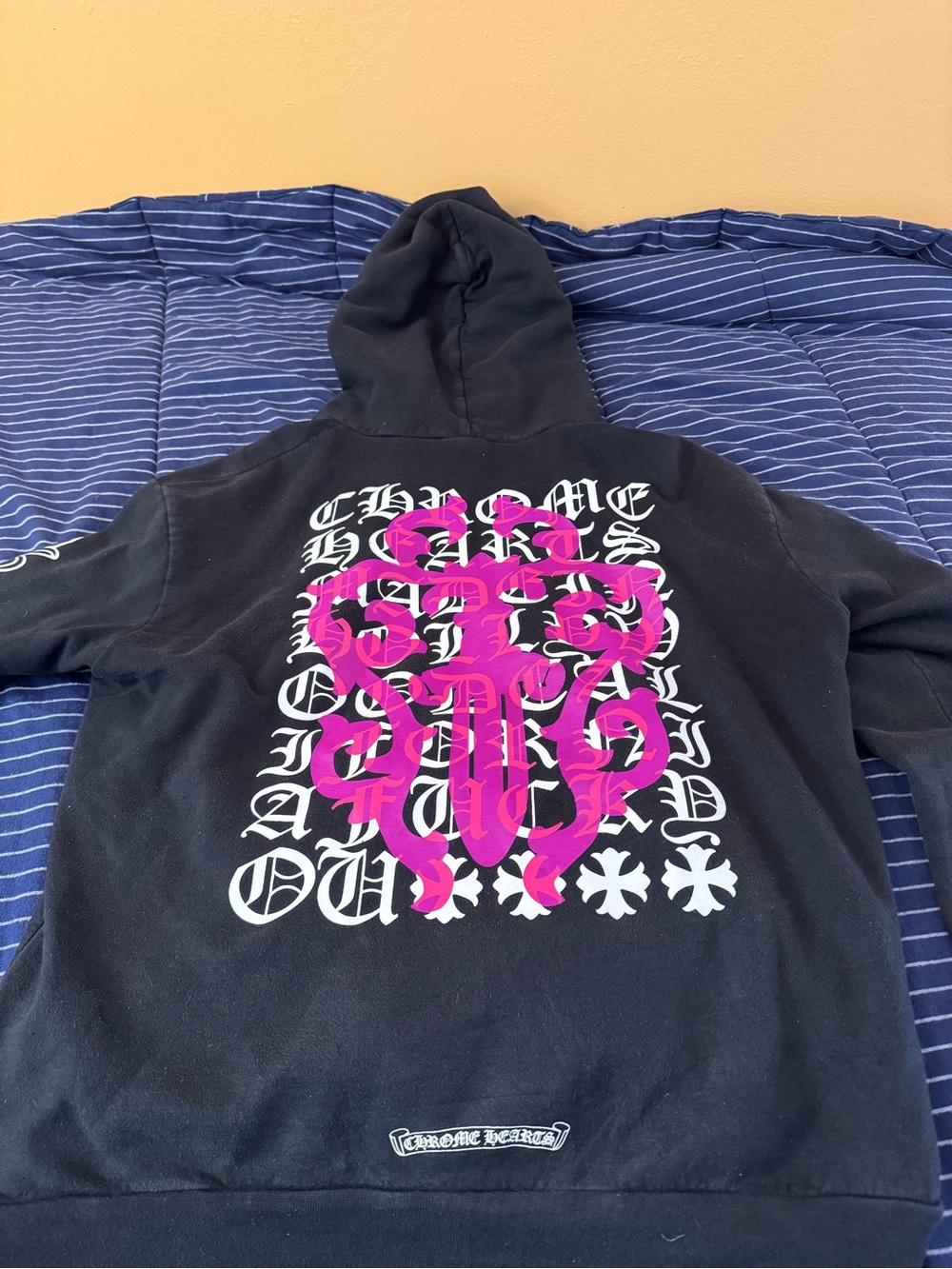 Chrome Hearts Black Hoodie with Pink Graphic Back